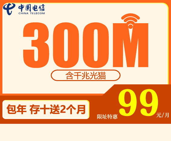 电信宽带特惠990元包年300M